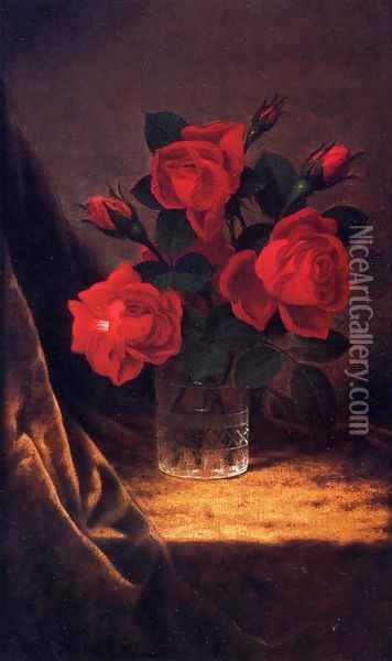 Jaqueminot Roses 2 Oil Painting - Martin Johnson Heade