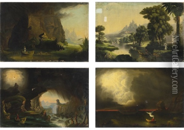 Youth, Childhood, Manhood And Old Age (4 Works From The Voyage Of Life) Oil Painting - Thomas Cole