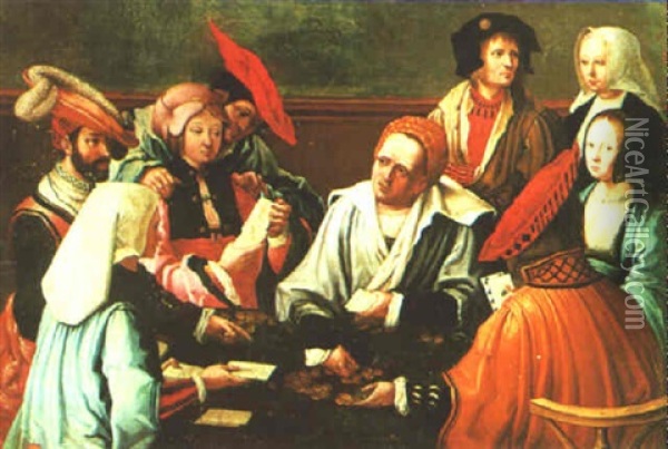 Cardplayers At A Table Oil Painting - Lucas Van Leyden