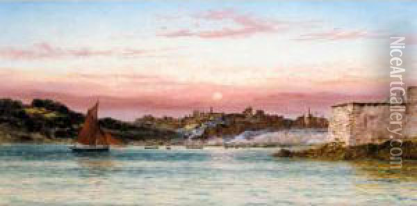 View Of Plymouth Bay Oil Painting - John Edward Brett