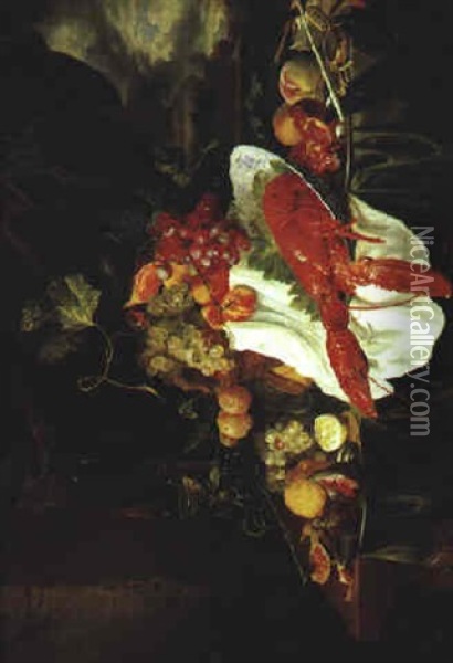 Stilleben Von Fruchten Und Einem Hummer In Einer Porzellanschale Oil Painting - Jan Davidsz De Heem