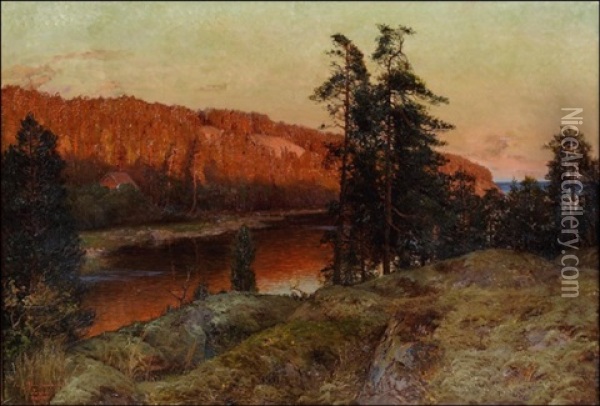 Ilta-aurinko Kallioilla Oil Painting - Erik Abrahamsson