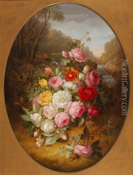Buisson Fleuri Dans Un Paysage Oil Painting - Jean-Baptiste Robie