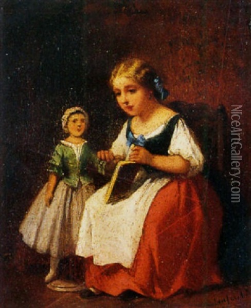 Jeux De Petite Fille Oil Painting - Francois-Louis Lanfant