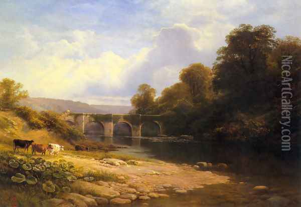 Staveton Bridge, Devon Oil Painting - George Vicat Cole