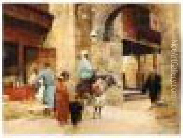 An Egyptian Merchant's Stall Oil Painting - Rudolf Otto Von Ottenfeld