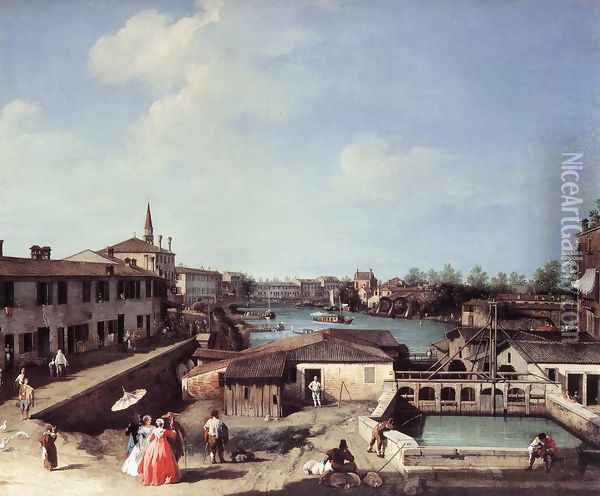 Dolo on the Brenta c. 1730-35 Oil Painting - (Giovanni Antonio Canal) Canaletto