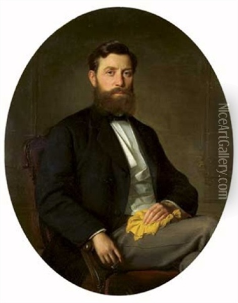 Portrait D'homme Barbu Assis Dans Un Ovale Peint Oil Painting - Ivan Nikolaevich Kramskoy