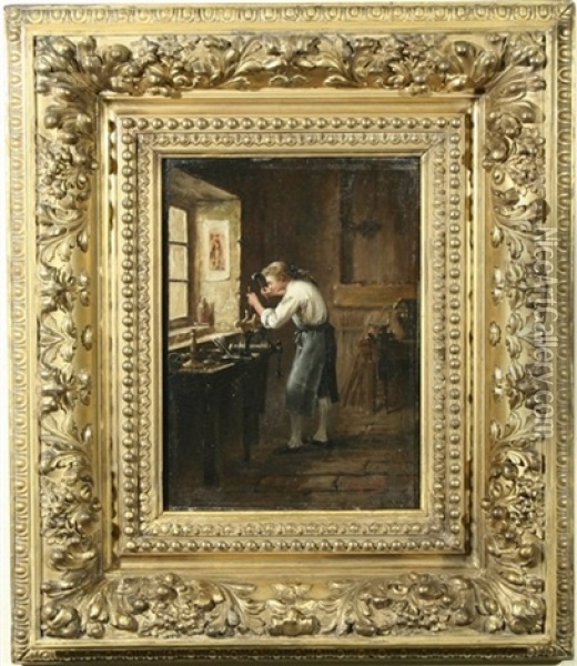 The Cabinet Maker Oil Painting - Adolphe Francois Montfallet