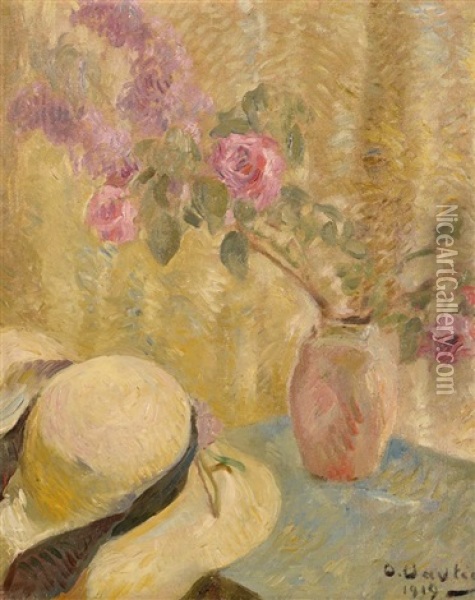 Bouquet De Fleurs Et Chapeau Oil Painting - Otto Vautier