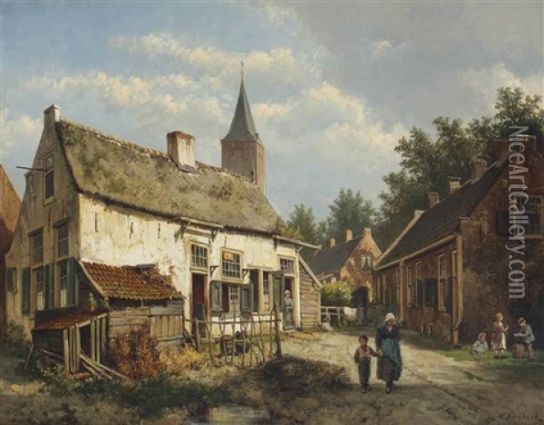A Dutch Town On A Summer's Day Oil Painting - Willem Koekkoek