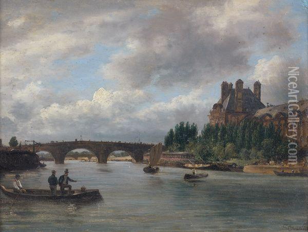 Vue De Paris Avec Le Pavillon De Flore Et Le Pont Royal Oil Painting - Guiseppe Canella