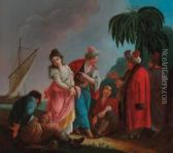 Orientals Bargaining Over A Slave Oil Painting - Jean-Baptiste Le Prince