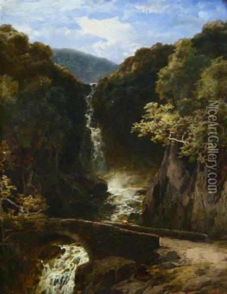 Waterfall Oil Painting - James Burrell-Smith