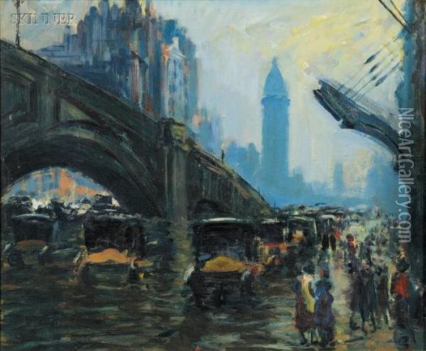 Park Ave And 42nd St Oil Painting - Arthur C. Goodwin