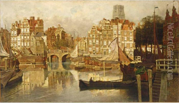 A View Of The Blaak, Rotterdam Oil Painting - Johannes Christiaan Karel Klinkenberg