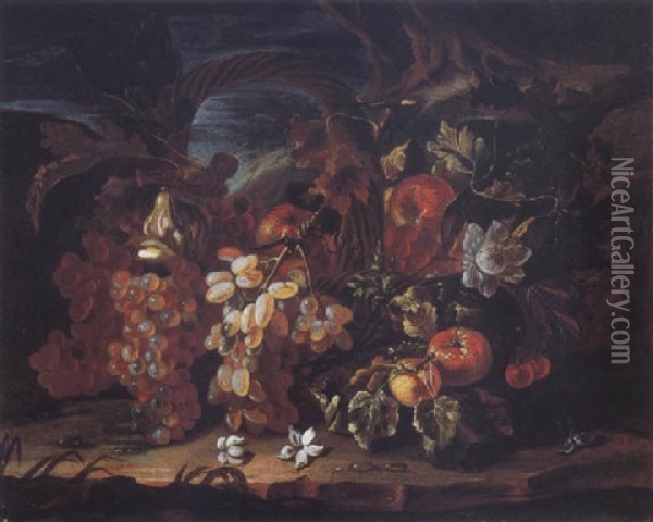 Bodegon Con Frutas Y Flores Oil Painting - Giovanni Paolo Castelli (lo Spadino)