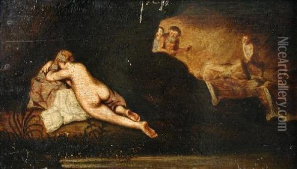 Venus And A Satyr Oil Painting - Cornelis Van Poelenburch