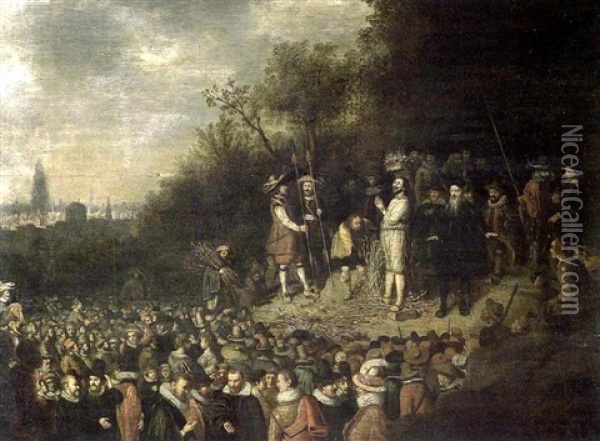 Evenement Historique Avec Scene D'execution (vue D'anvers?) Oil Painting - Louis de Caullery