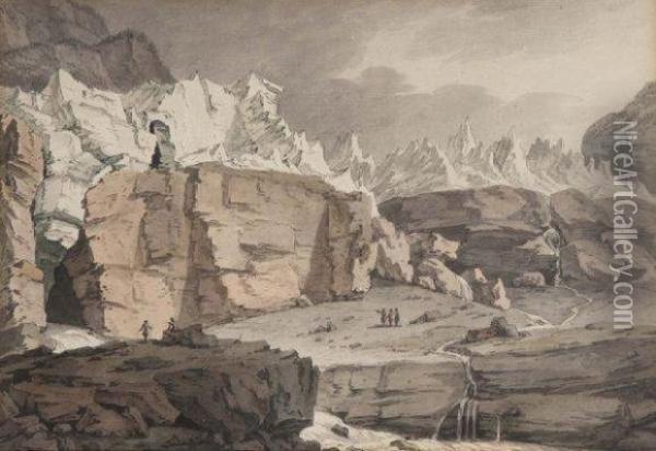 Vue Animee Des Glaciers Du Grindelwald Oil Painting - Johann Ludwig Aberli