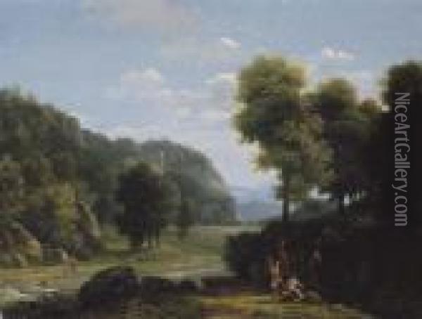 An Italianate Landscape Oil Painting - Jean-Victor Bertin