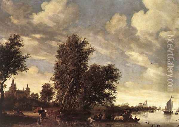 The Ferry Boat Oil Painting - Salomon van Ruysdael