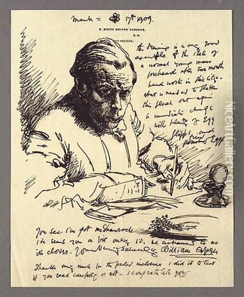 An Illustrated Letter To Mrs St George With Self-Portrait Writing Oil Painting - Sir William Newenham Montague Orpen