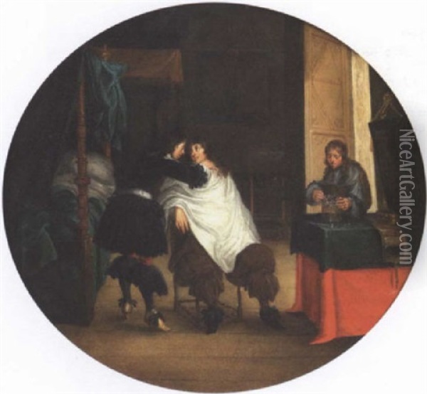 A Gentleman At His Toilet In A Bedroom Oil Painting - Laurentius de Neter