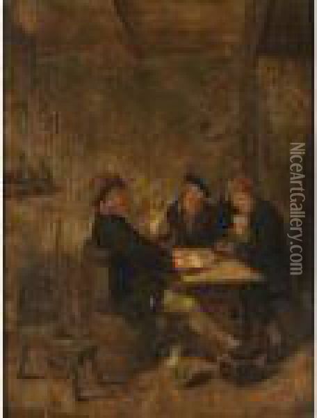 Peasants Drinking And Playing Cards In An Inn Oil Painting - Jan Miense Molenaer