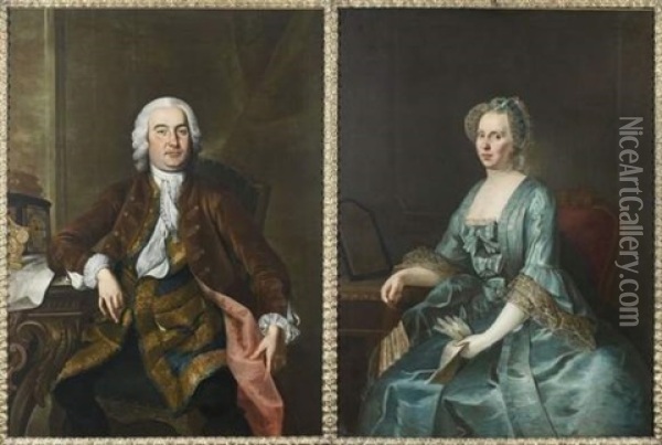 Portrait D'un Architecte (+ Portrait De Femme A La Robe Bleue Et A L'eventail; Pair) Oil Painting - Martin (Martinus I) Mytens