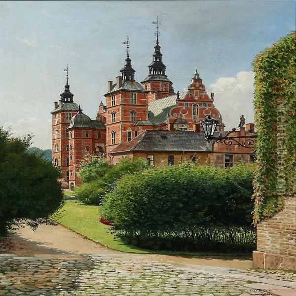 Summer Day At Rosenborg Castle In Copenhagen Oil Painting - Josef Theodor Hansen