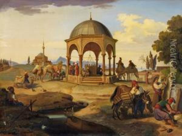 Die Persische Fontane Insmyrna Oil Painting - Johann Michael Wittmer