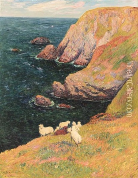 Falaises Et Moutons A Groix Oil Painting - Henry Moret