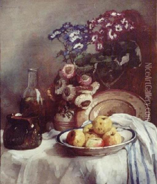 Martwa Natura Z Kwiatami (1916) Oil Painting - Franz Josef Gruber