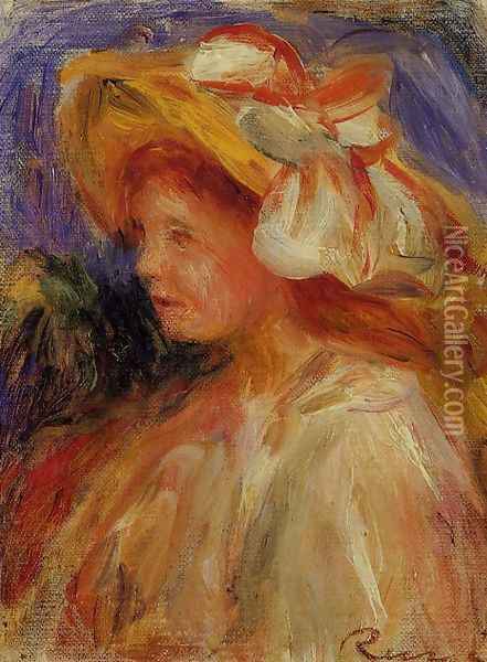 Profile Of A Young Woman In A Hat Oil Painting - Pierre Auguste Renoir