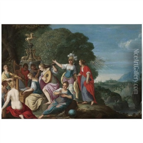 Minerva And The Nine Muses Oil Painting - Johann (Hans) Konig