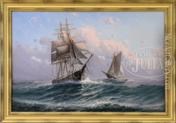 Two Ships In Open Seas Oil Painting - Theodore Victor Carl Valenkamph