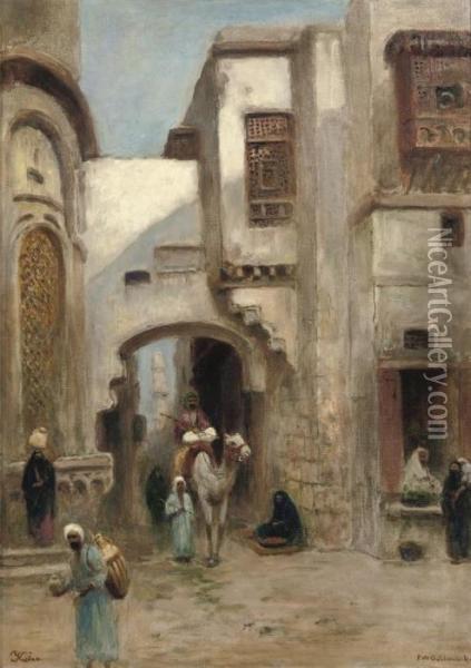 Kairo: An Oriental Street Scene Oil Painting - Frans Wilhelm Odelmark