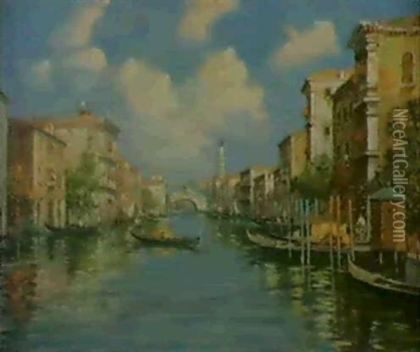 Canale Grande Und Rialto Oil Painting - Giovanni Vianello