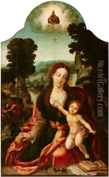 The Virgin And Child In A Panoramic Landscape Oil Painting - Pieter Coecke van Aelst the Elder