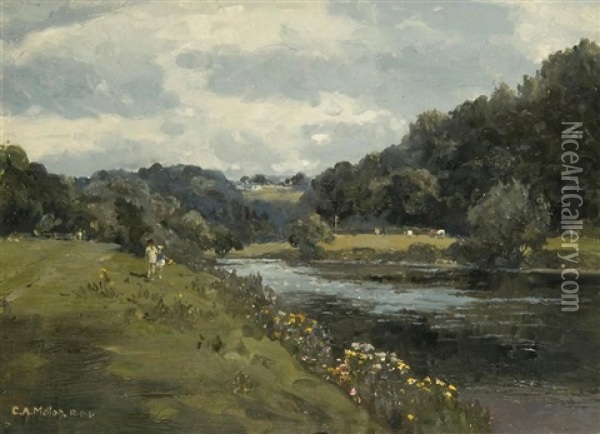 Figures In The Wye Valley Oil Painting - Archibald Campbell