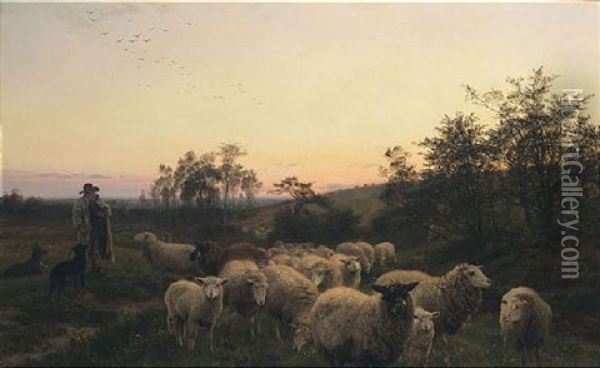 The Shepherd With His Flock Oil Painting - Henry William Banks Davis