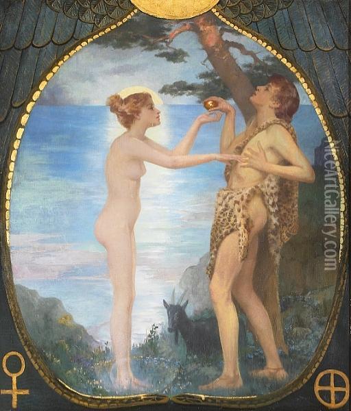 Adam And Eve Oil Painting - Reginald Machell