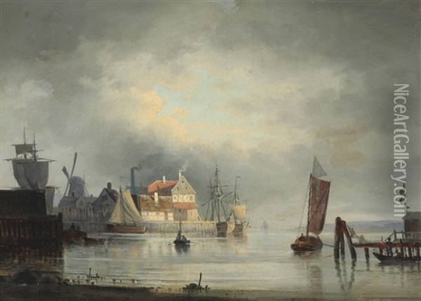 Harbour Scene Oil Painting - Viggo Fauerholdt
