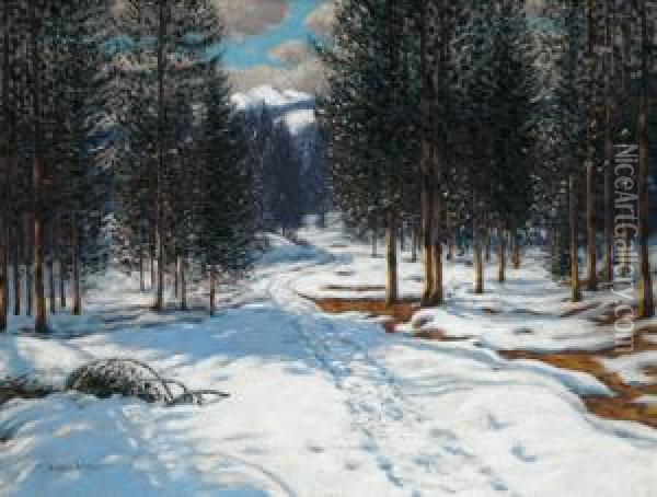 Eine Winterlandschaft Oil Painting - Victor Olgyai