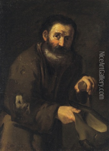 Ritratto Di Un Mendicante Che Si Appoggia Ad Una Cruccia Oil Painting - Pietro Bellotti