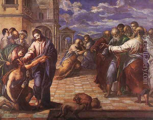 Christ Healing the Blind c. 1567 Oil Painting - El Greco (Domenikos Theotokopoulos)