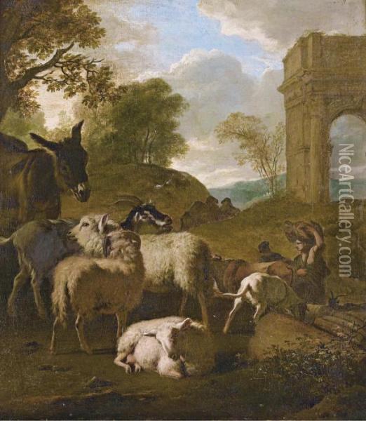 Pastorale De Moutons Avec Un Ne, Pastorale De Moutons Avec Une Vache Oil Painting - Jan Vermeer Van Delft