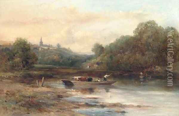 The cattle crossing, near Norwich Oil Painting - Frederick Waters Watts