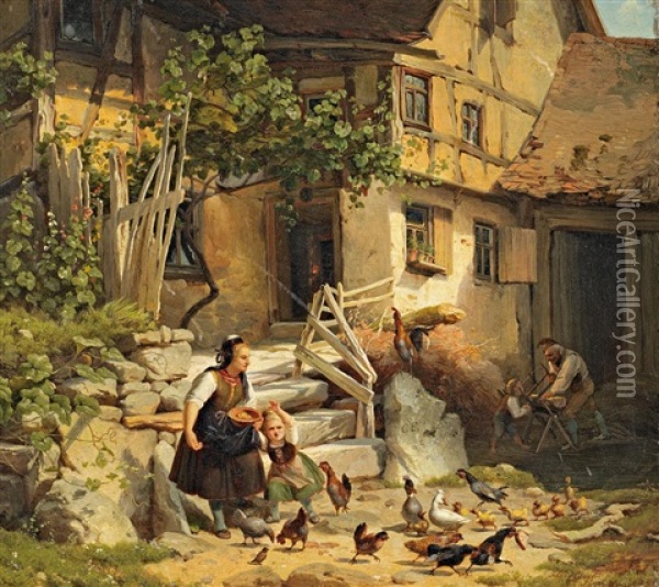 Hessische Bauern Vor Dem Gehoft Oil Painting - Johann Christian Heerdt